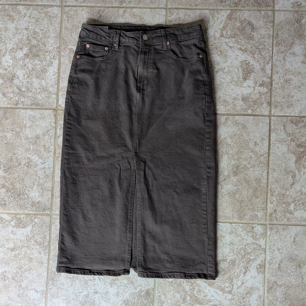 Denim Midi Skirt Gap | 28 Petite | Terra Brown